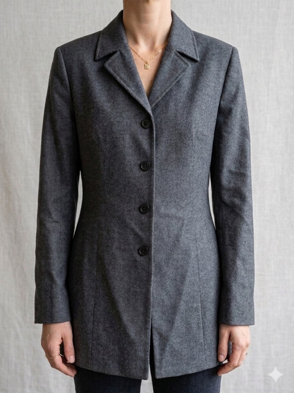 Sisley Blazer Tailored Jacket Grey Made in Italy Wool Shoulder Pads